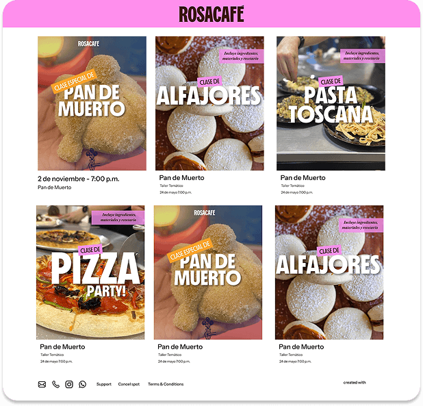 Ejemplo de página con cuadrícula de clases y talleres