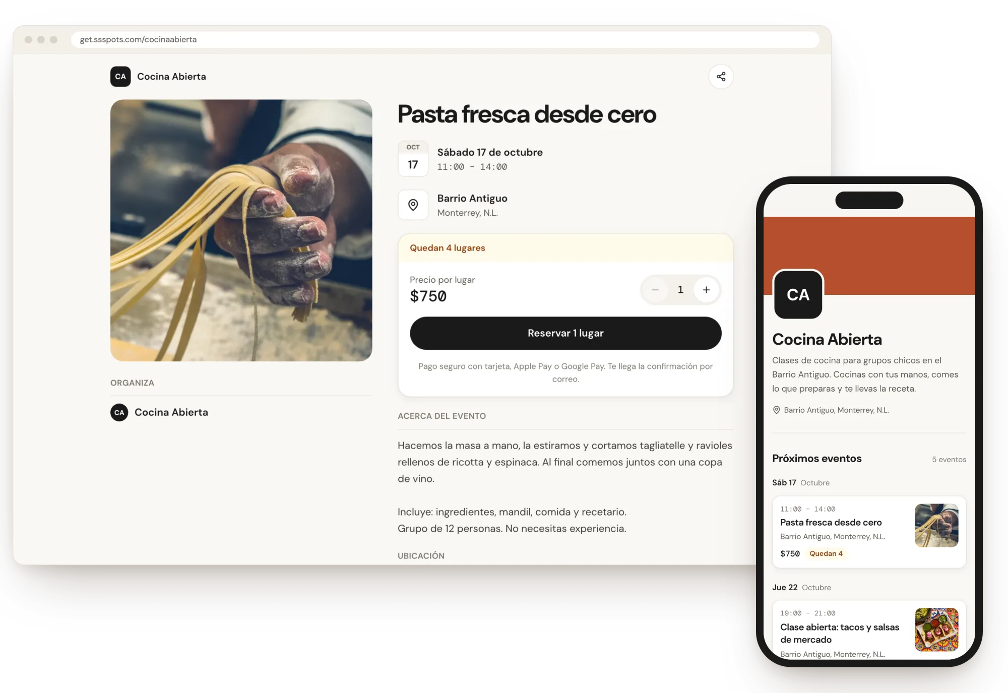 Ejemplo de página con cuadrícula de clases y talleres